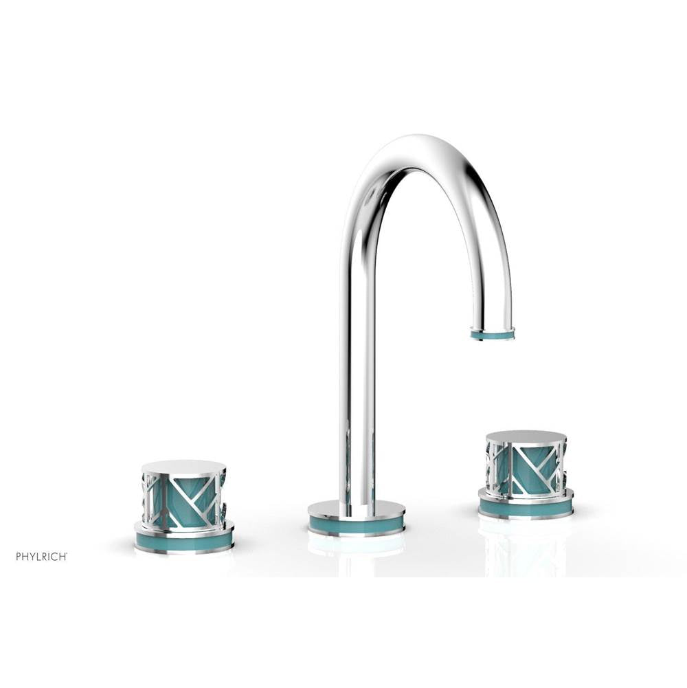 Phylrich - Matte Black Jolie Widespread Lavatory Faucet With Gooseneck Spout, Round Cutaway Handles, And Turquoise Accents - 1.2GPM - Matte Black with Turquoise