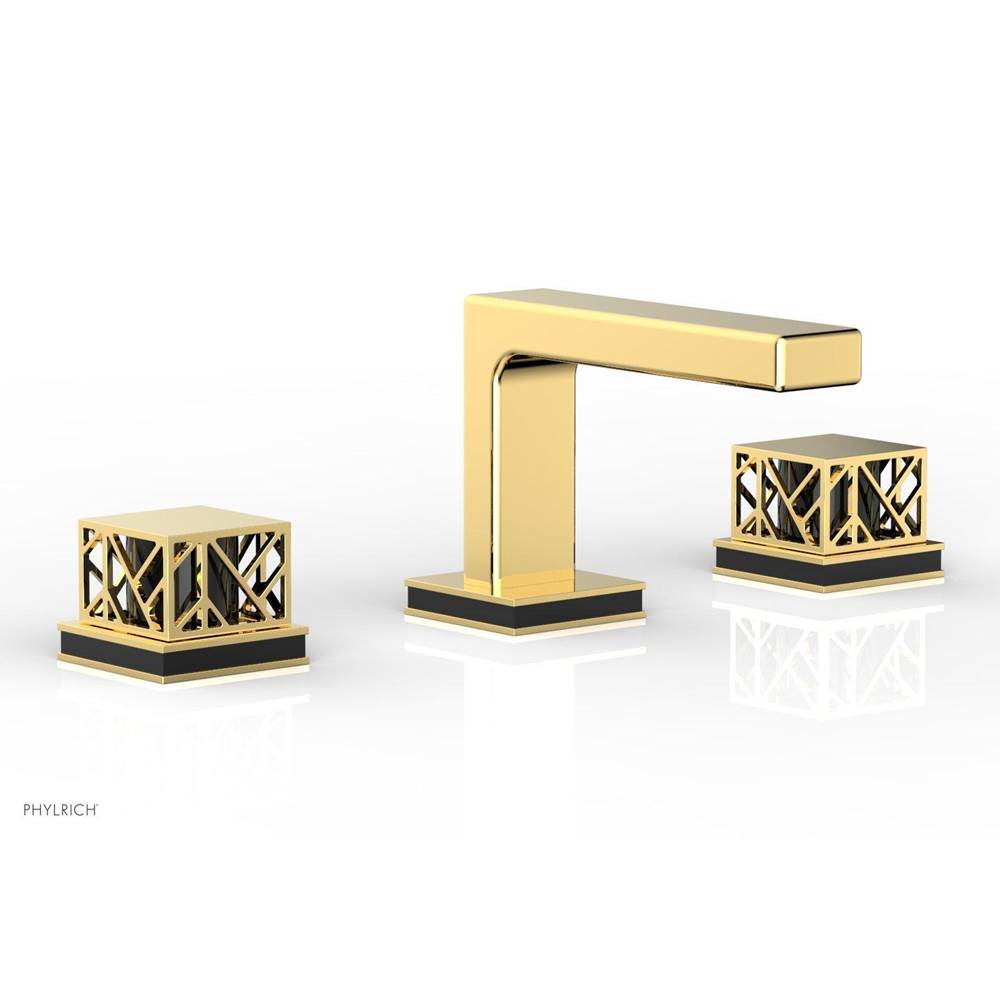 Phylrich - Polished Gold Jolie Widespread Lavatory Faucet With Rectangular Low Spout, Square Cutaway Handles, And Black Accents - 1.2GPM - Polished Gold with Gloss Black