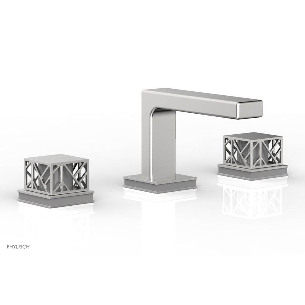Phylrich - Polished Brass Uncoated (Living Finish) Jolie Widespread Lavatory Faucet With Rectangular Low Spout, Square Cutaway Handles, And Grey Accents - 1.2GPM - Polished Brass Uncoated with Grey