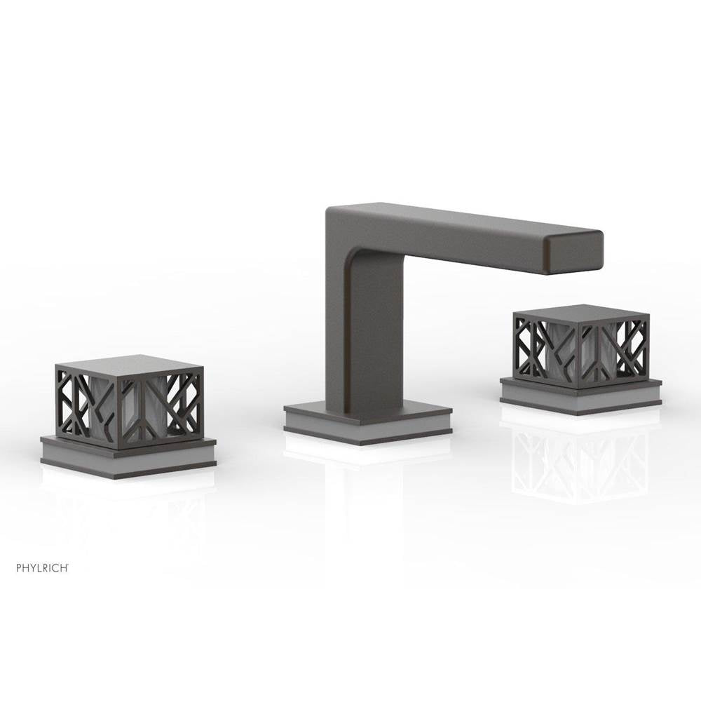 Phylrich - Weathered Copper Jolie Widespread Lavatory Faucet With Rectangular Low Spout, Square Cutaway Handles, And Grey Accents - 1.2GPM - Weathered Copper