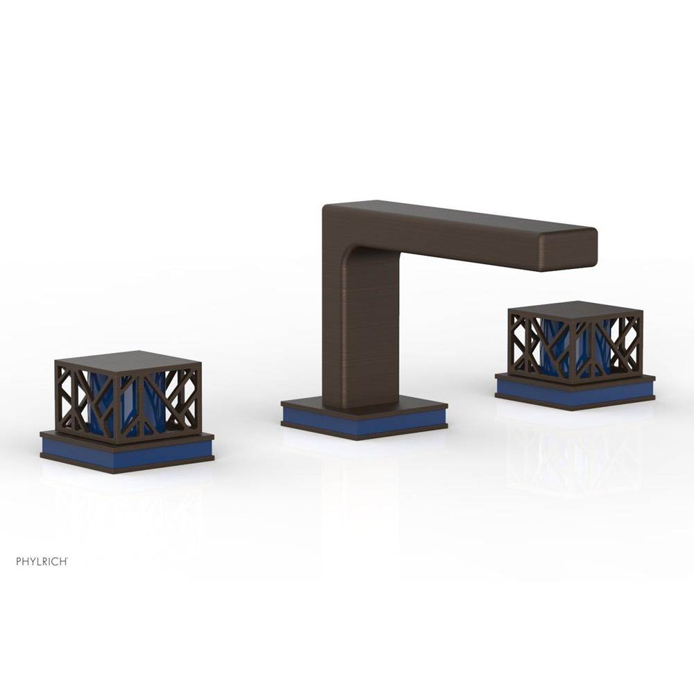 Phylrich - Antique Bronze Jolie Widespread Lavatory Faucet With Rectangular Low Spout, Square Cutaway Handles, And Navy Blue Accents - 1.2GPM - Antique Bronze with Navy Blue