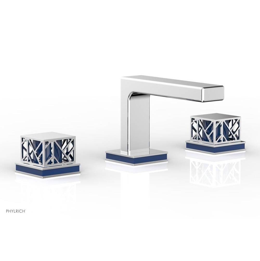 Phylrich - Satin Brass Jolie Widespread Lavatory Faucet With Rectangular Low Spout, Square Cutaway Handles, And Navy Blue Accents - 1.2GPM - Satin Brass with Navy Blue