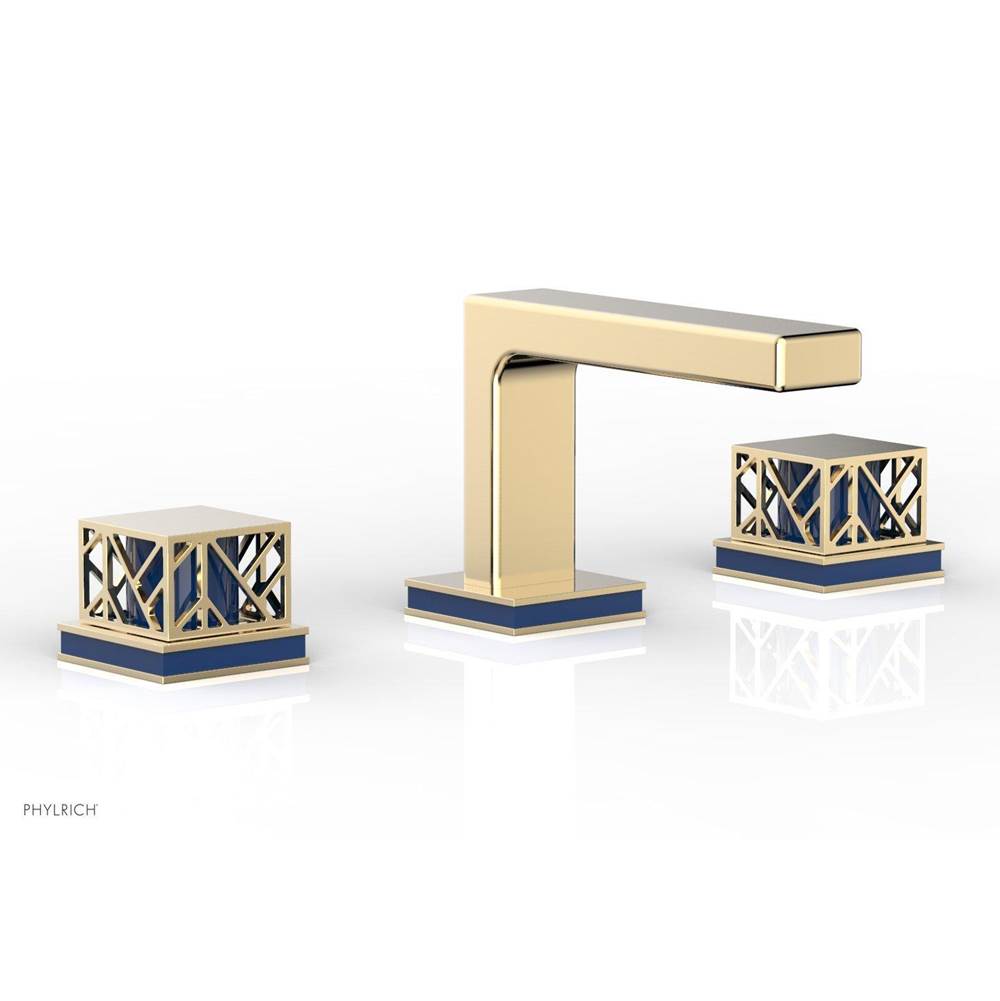 Phylrich - Polished Nickel Jolie Widespread Lavatory Faucet With Rectangular Low Spout, Square Cutaway Handles, And Navy Blue Accents - 1.2GPM - Polished Nickel with Navy Blue