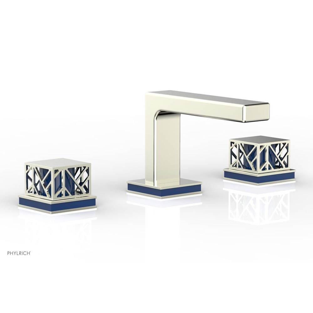 Phylrich - Polished Brass Jolie Widespread Lavatory Faucet With Rectangular Low Spout, Square Cutaway Handles, And Navy Blue Accents - 1.2GPM - Polished Brass with Navy Blue