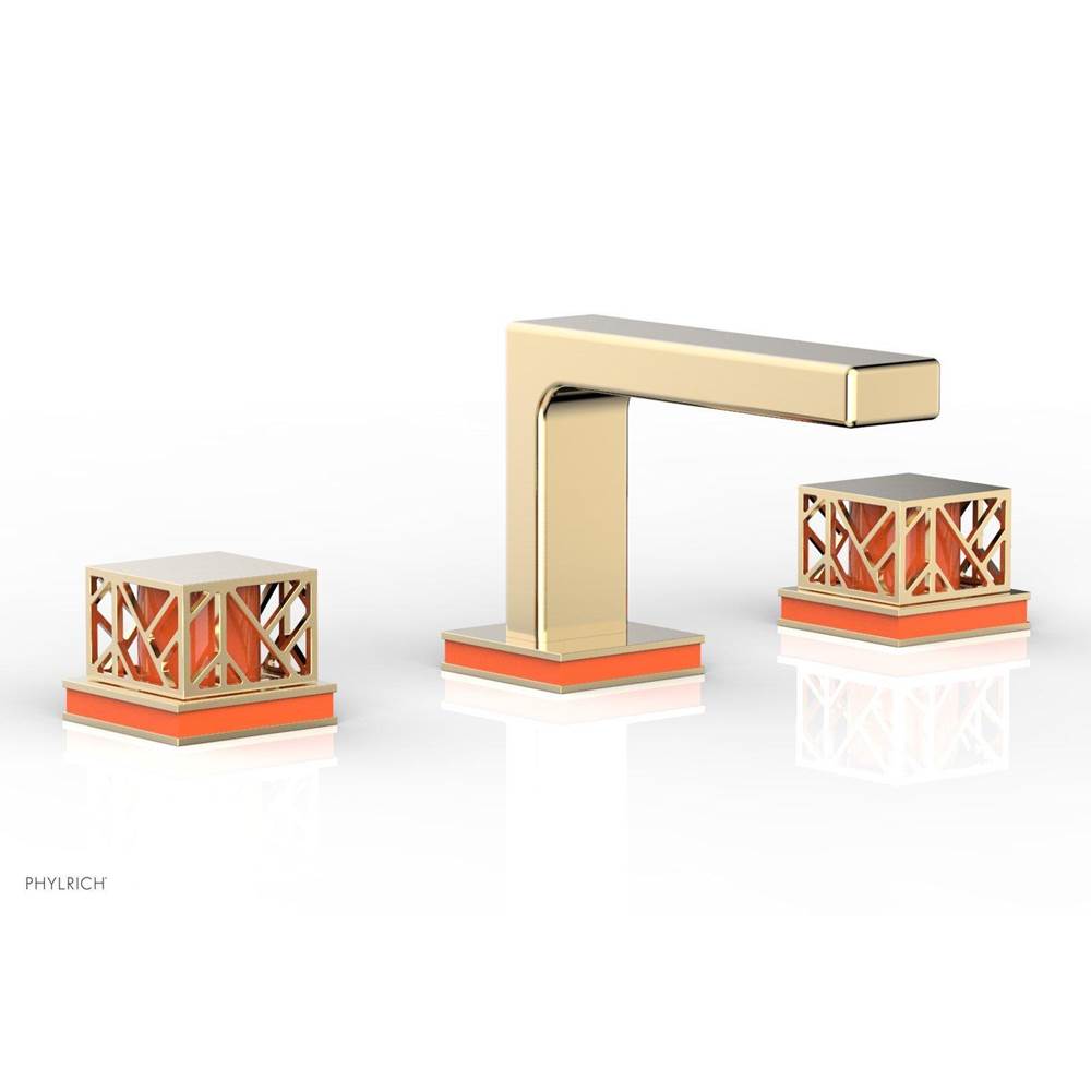 Phylrich - Polished Nickel Jolie Widespread Lavatory Faucet With Rectangular Low Spout, Square Cutaway Handles, And Orange Accents - 1.2GPM - Polished Nickel with Orange