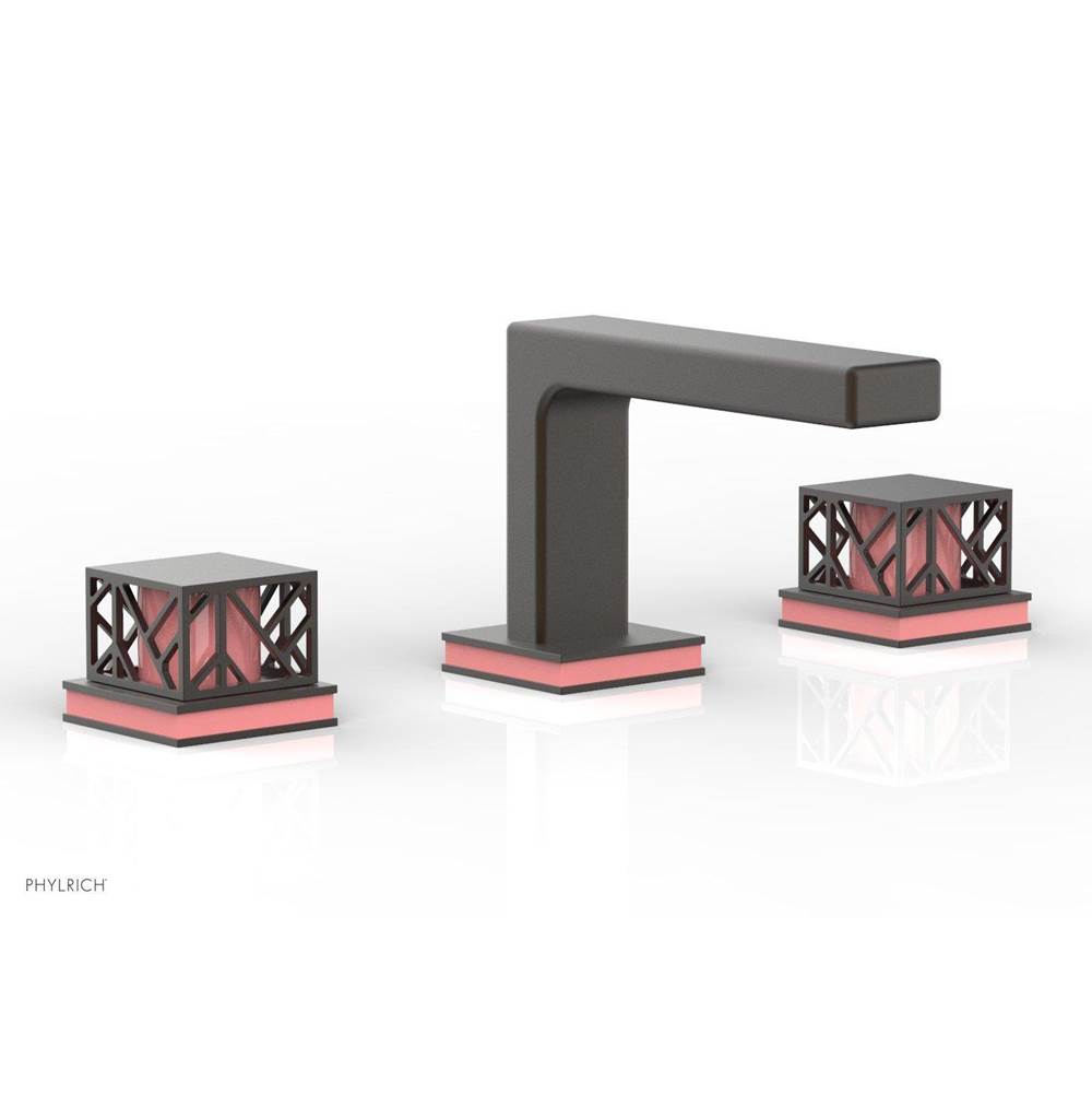 Phylrich - Oil Rubbed Bronze Jolie Widespread Lavatory Faucet With Rectangular Low Spout, Square Cutaway Handles, And Pink Accents - 1.2GPM - Oil Rubbed Bronze with Pink