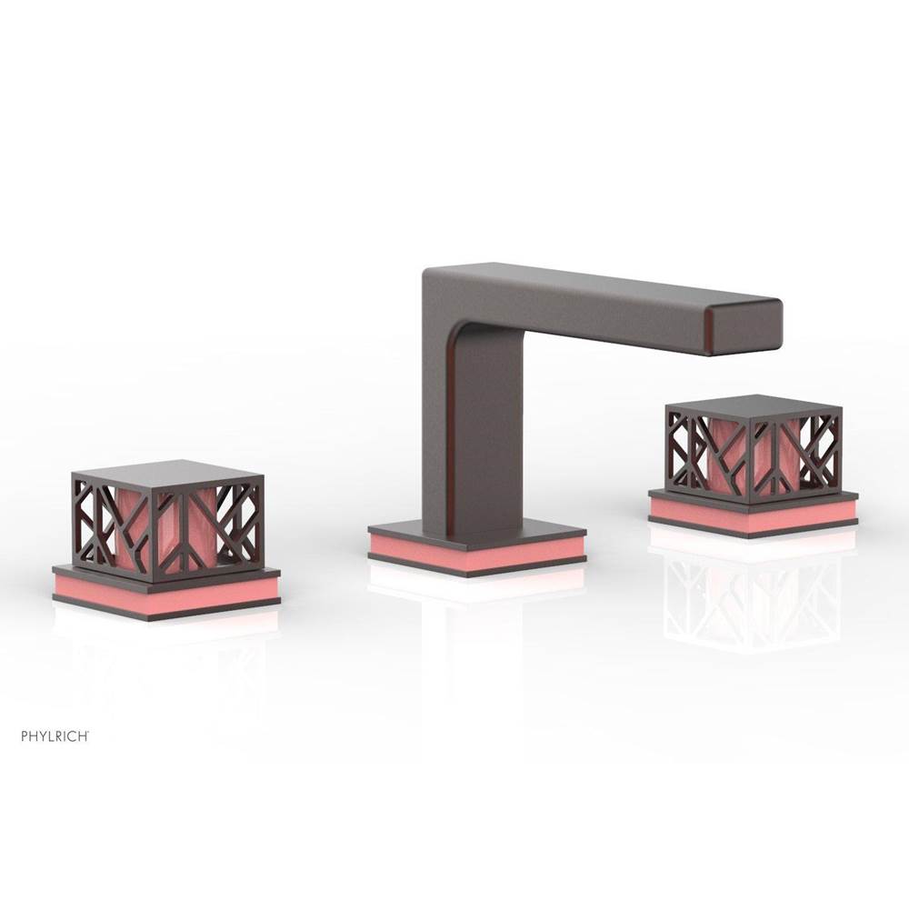 Phylrich - Weathered Copper Jolie Widespread Lavatory Faucet With Rectangular Low Spout, Square Cutaway Handles, And Pink Accents - 1.2GPM - Weathered Copper