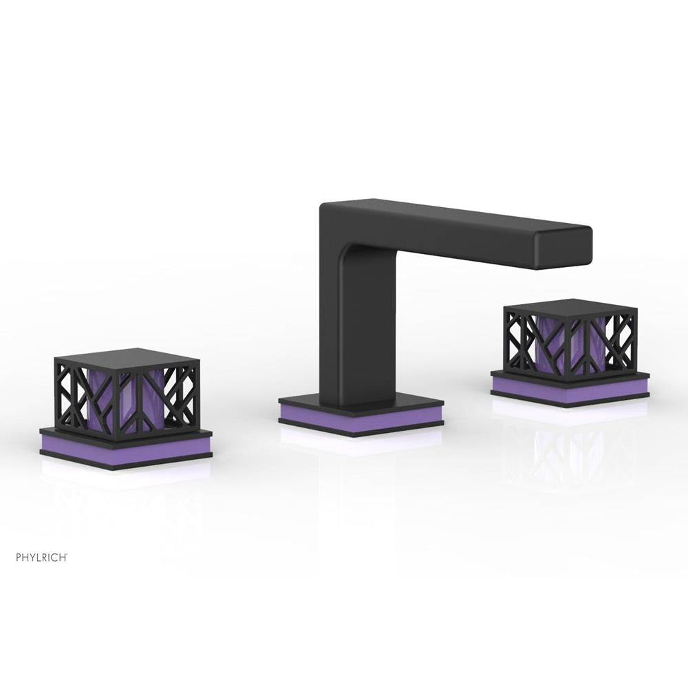 Phylrich - Polished Nickel Jolie Widespread Lavatory Faucet With Rectangular Low Spout, Square Cutaway Handles, And Purple Accents - 1.2GPM - Polished Nickel with Purple