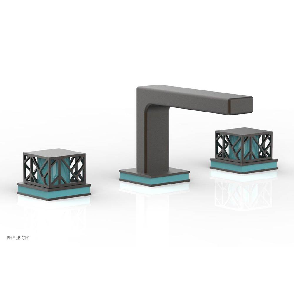 Phylrich - Oil Rubbed Bronze Jolie Widespread Lavatory Faucet With Rectangular Low Spout, Square Cutaway Handles, And Turquoise Accents - 1.2GPM - Oil Rubbed Bronze with Turquoise