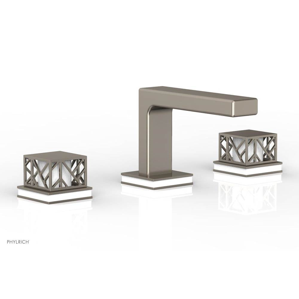 Phylrich - Satin Brass Jolie Widespread Lavatory Faucet With Rectangular Low Spout, Square Cutaway Handles, And Gloss White Accents - 1.2GPM - Satin Brass