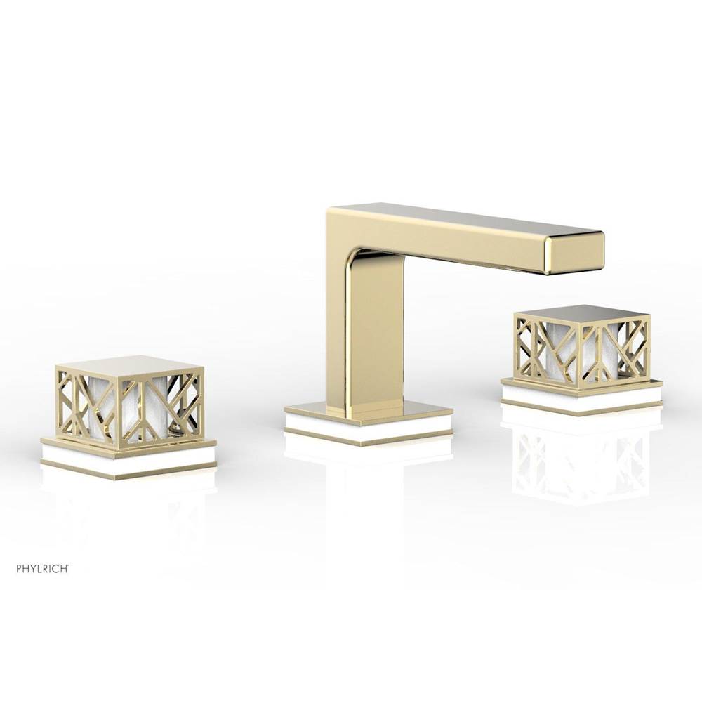 Phylrich - Antique Brass Jolie Widespread Lavatory Faucet With Rectangular Low Spout, Square Cutaway Handles, And Gloss White Accents - 1.2GPM - Antique Brass
