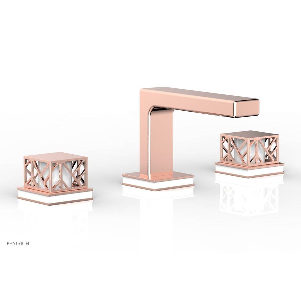 Phylrich - Polished Chrome Jolie Widespread Lavatory Faucet With Rectangular Low Spout, Square Cutaway Handles, And Gloss White Accents - 1.2GPM - Polished Chrome