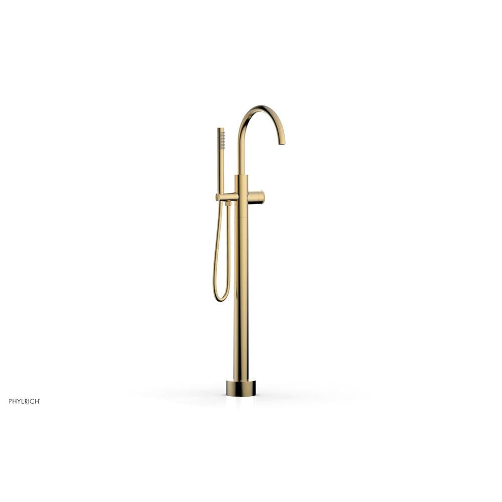 Phylrich - Floor Mounted Tub Filler Knurled Hdl W/Handshwr-Tall - Satin Brass