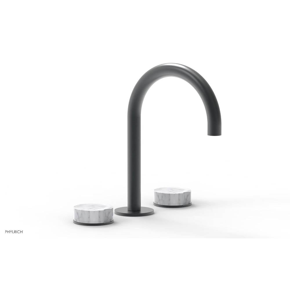 Phylrich - CIRC - Widespread Faucet - High Spout, White Marble Handles, Push-to-Close Drain - Gunmetal Grey