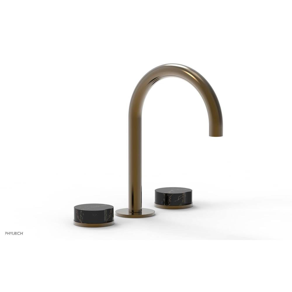 Phylrich - CIRC - Widespread Faucet - High Spout, Black Marble Handles, Push-to-Close Drain - Antique Brass