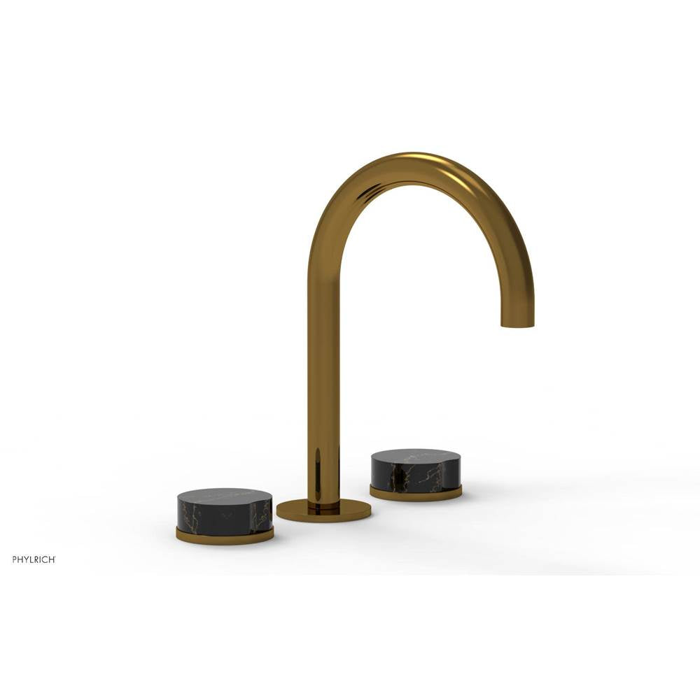 Phylrich - CIRC - Widespread Faucet - High Spout, Black Marble Handles, Push-to-Close Drain - French Brass