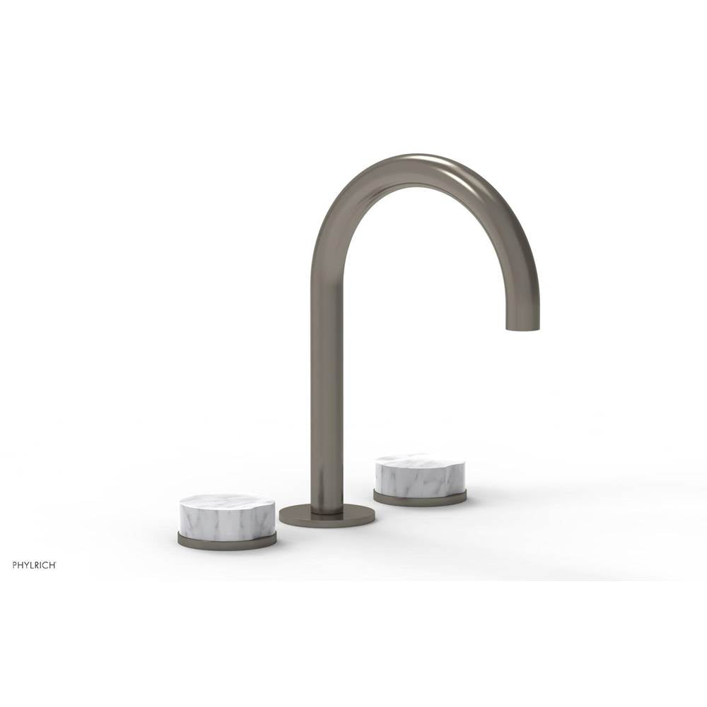 Phylrich - CIRC - Widespread Faucet - High Spout, White Marble Handles, Push-to-Close Drain - Pewter