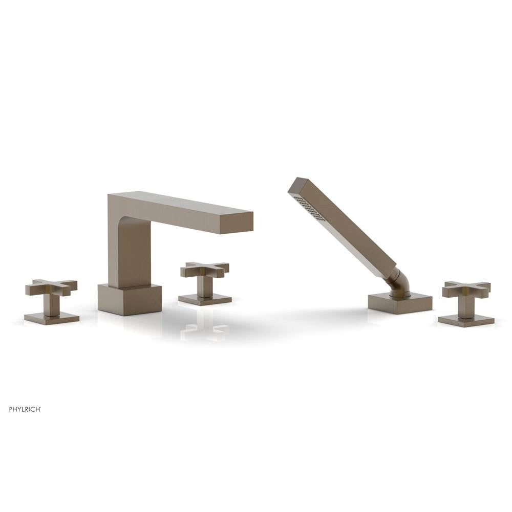 Phylrich - CROI - Deck Tub Set with Hand Shower - Cross Handles - Old English Brass