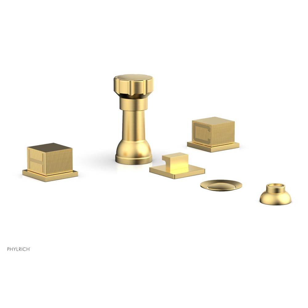 Phylrich - 4 Hole Bidet Set, Cube Hdl, Stria Series - Burnished Gold