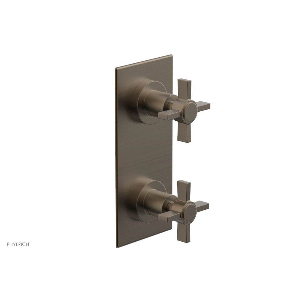 Phylrich - BASIC 1/2'' Thermostatic Valve with Volume Control or Diverter Blade Cross Handles 4-356 - Old English Brass