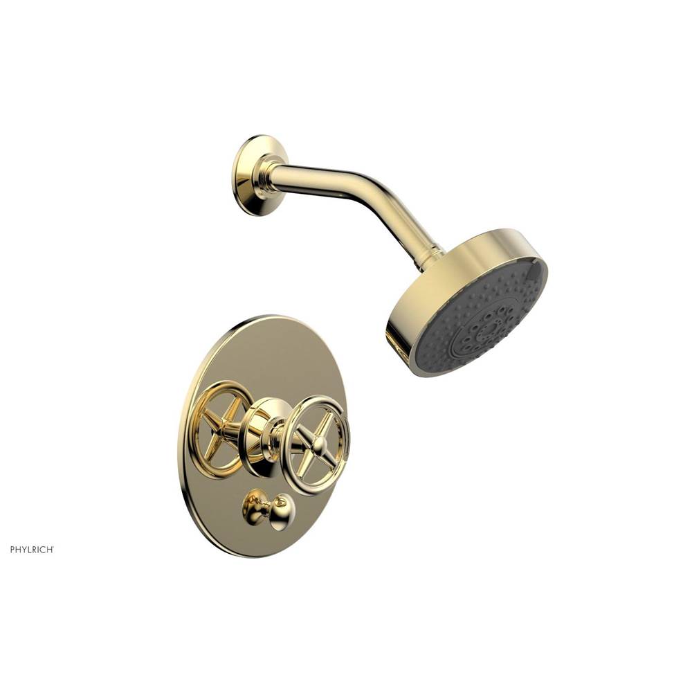 Phylrich - Pb Works Shwr And Div Set, Cross Handle - Polished Brass Uncoated