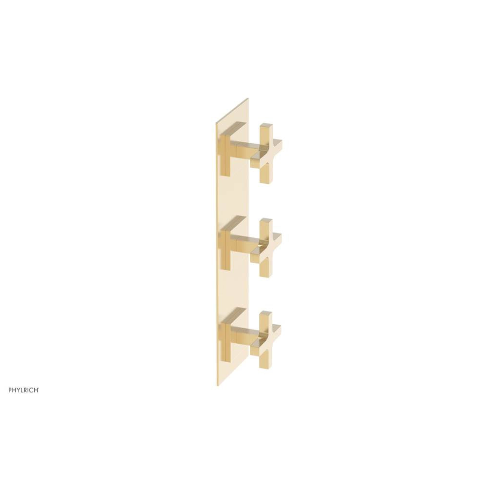 Phylrich - CROI - Thermostatic Valve with Two Volume Control - Cross Handles - Satin Brass