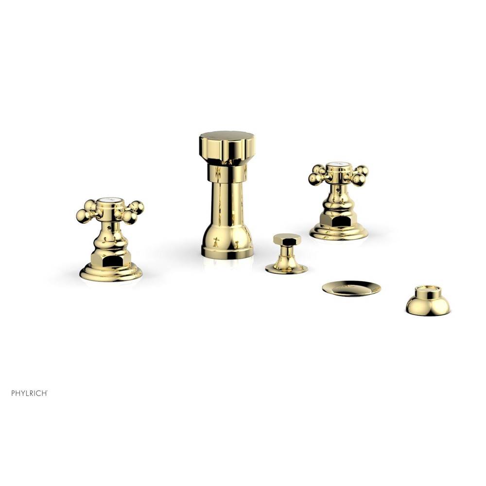 Phylrich - 4 Hole Bidet, Cross Hdl - Polished Brass