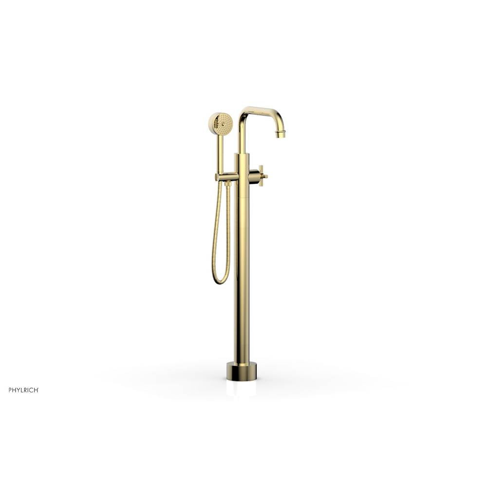 Phylrich - Floor Mount Tub Filler Cross Hdl, Flat Spout - Polished Brass Uncoated