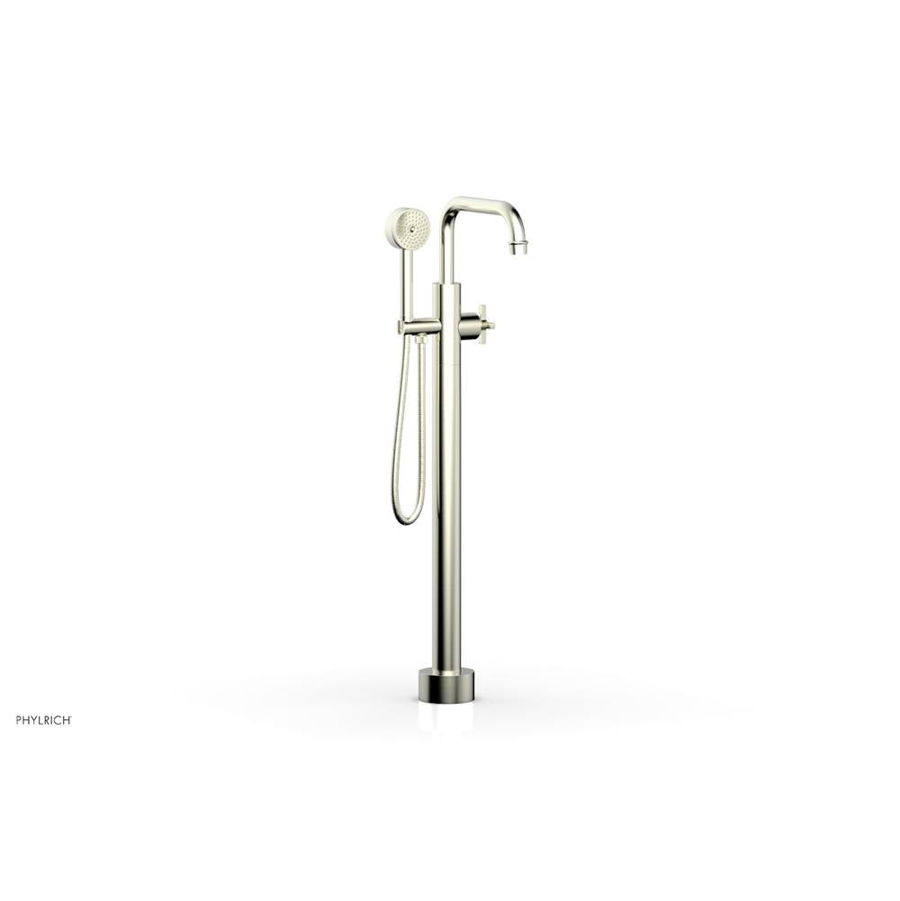 Phylrich - Floor Mount Tub Filler Cross Hdl, Flat Spout - Satin Nickel