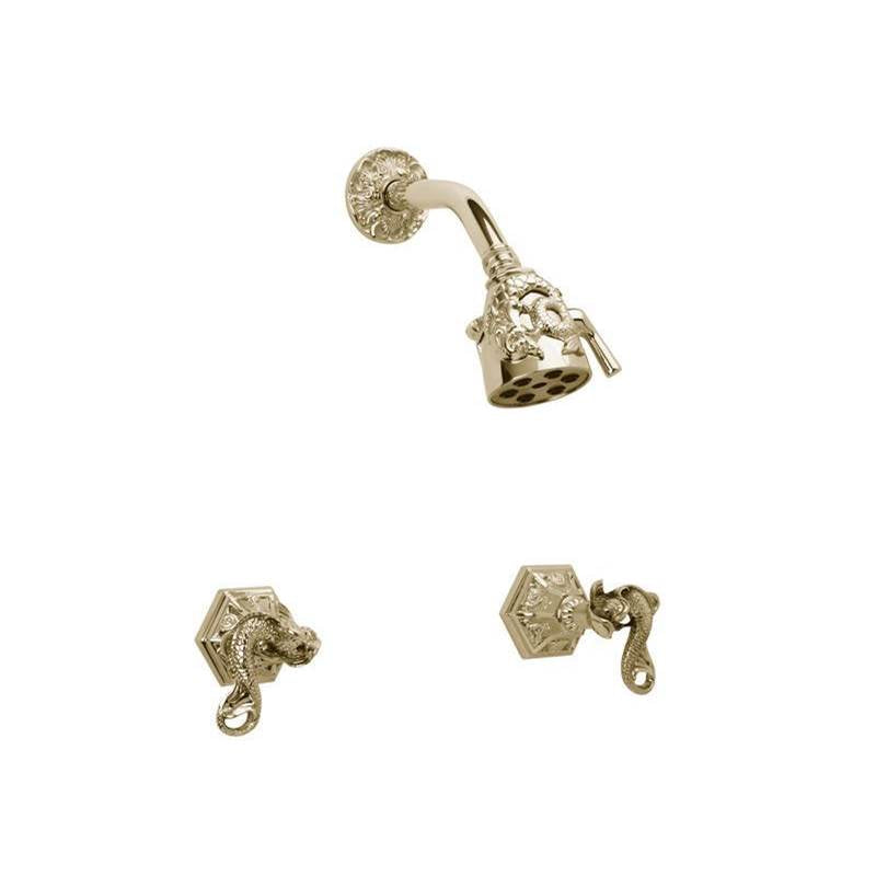 Phylrich - DOLPHIN Two Handle Shower Set Dolphin Lever Handles K3101 - Old English Brass