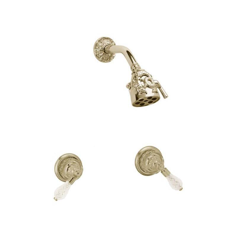 Phylrich - DOLPHIN Two Handle Shower Set Cut Crystal Lever Handles K3184 - Old English Brass