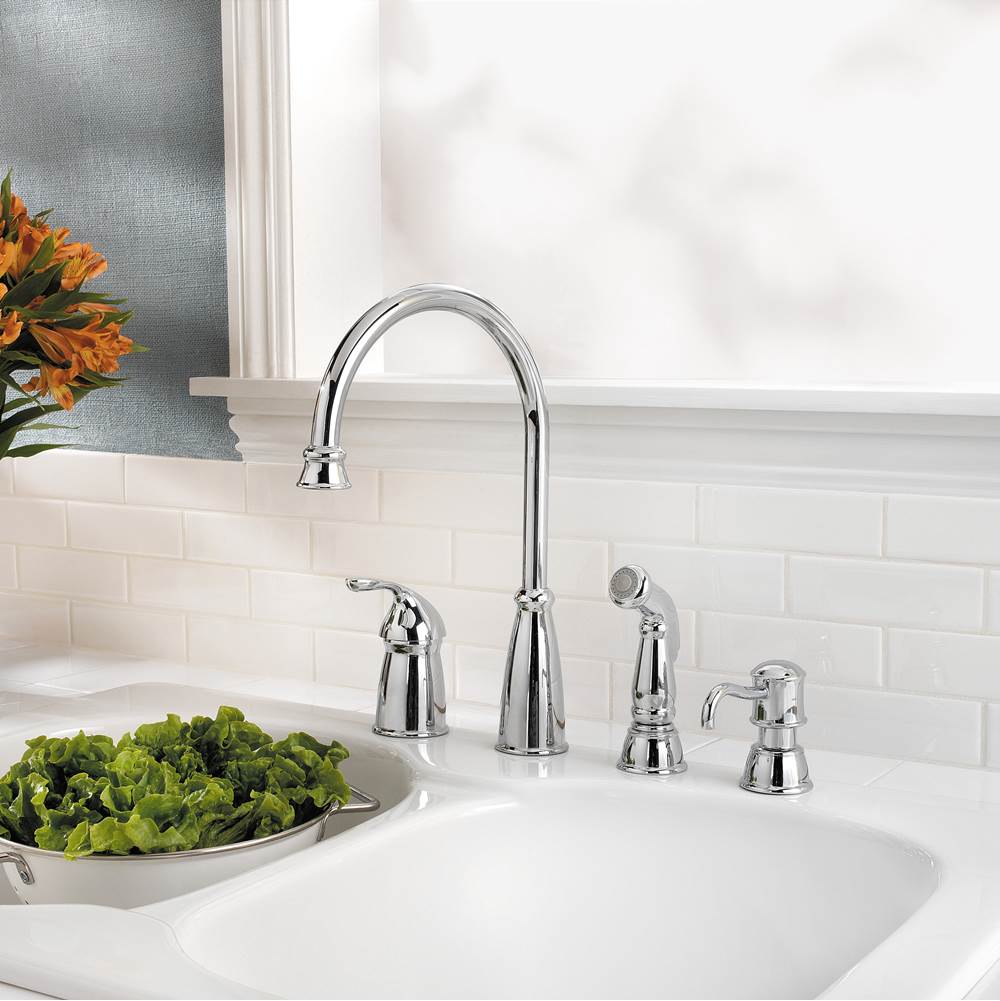 Avalon 1-Handle Kitchen Faucet with Side Spray & Soap Dispenser in Polished Chrome