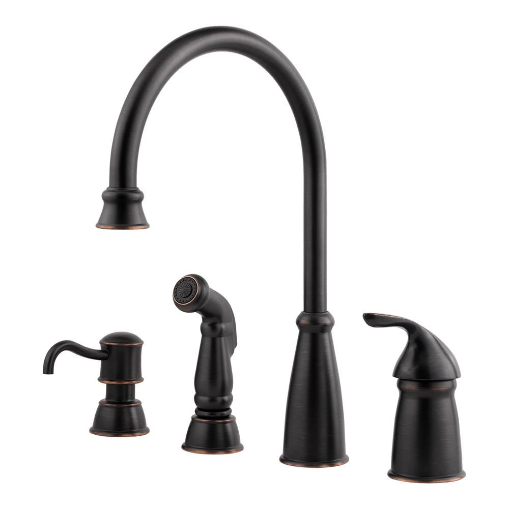 Pfister - Avalon 1-Handle Kitchen Faucet with Side Spray & Soap Dispenser in Tuscan Bronze - Tuscan Bronze