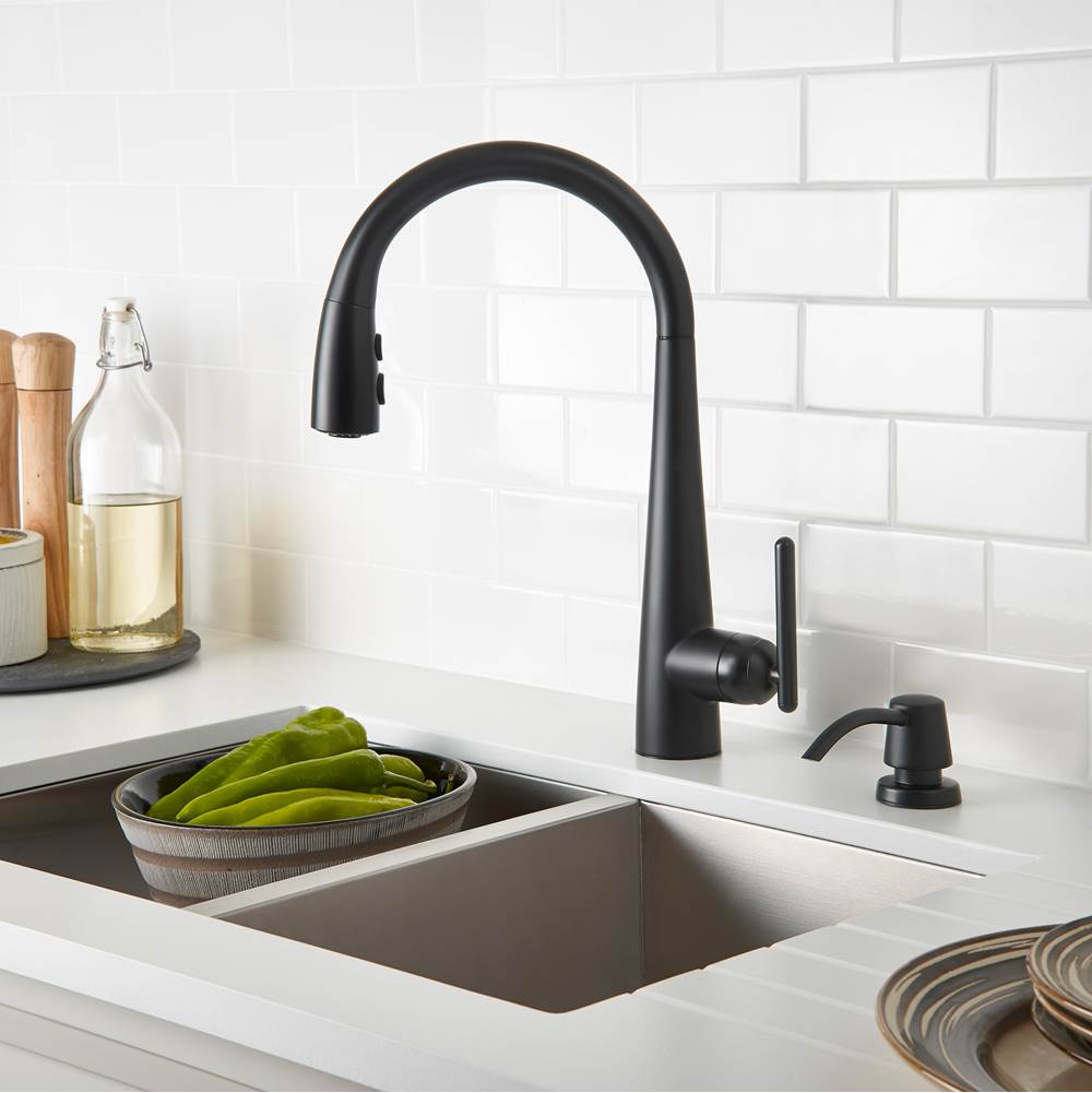 Lita 1-Handle Pull-Down Kitchen Faucet with Soap Dispenser in Matte Black