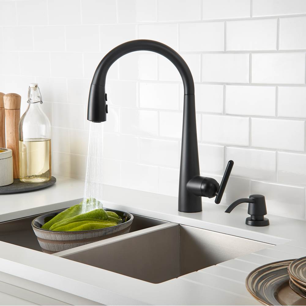 Lita 1-Handle Pull-Down Kitchen Faucet with Soap Dispenser in Matte Black
