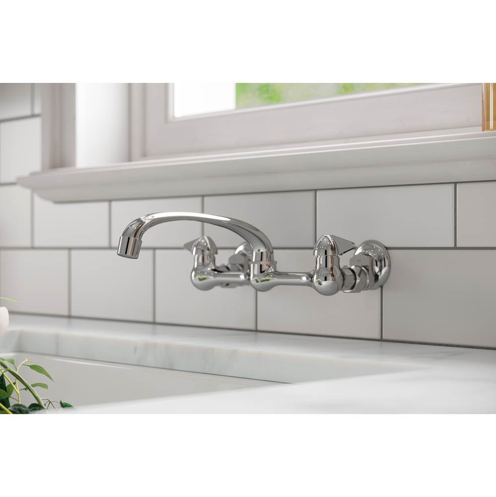 Pfirst Series 2-Handle Wallmount Kitchen Faucet in Polished Chrome