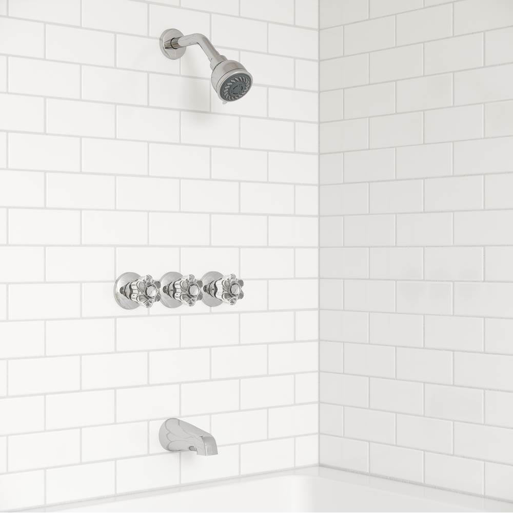 Pfister 3-Handle Tub & Shower Faucet with Acrylic Knob Handles in Polished Chrome