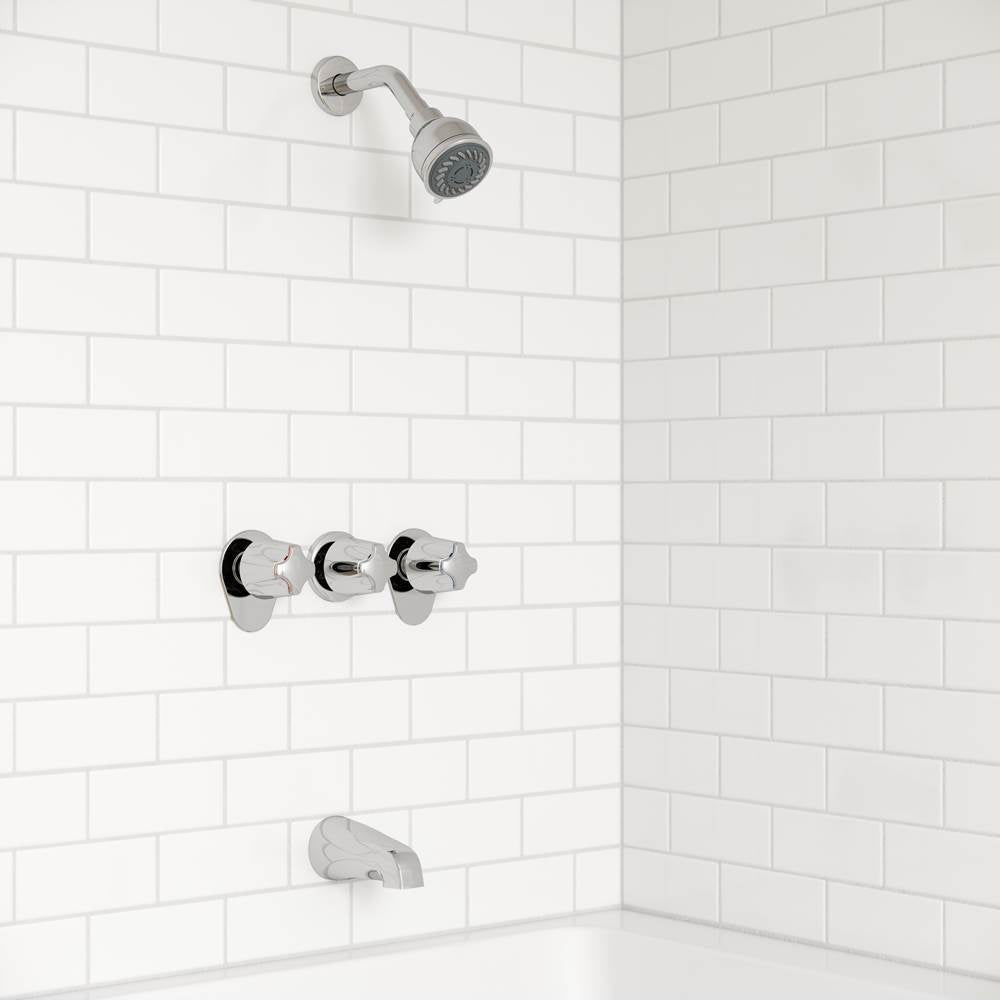 3-Handle Tub & Shower Faucet with Metal Knob Handles