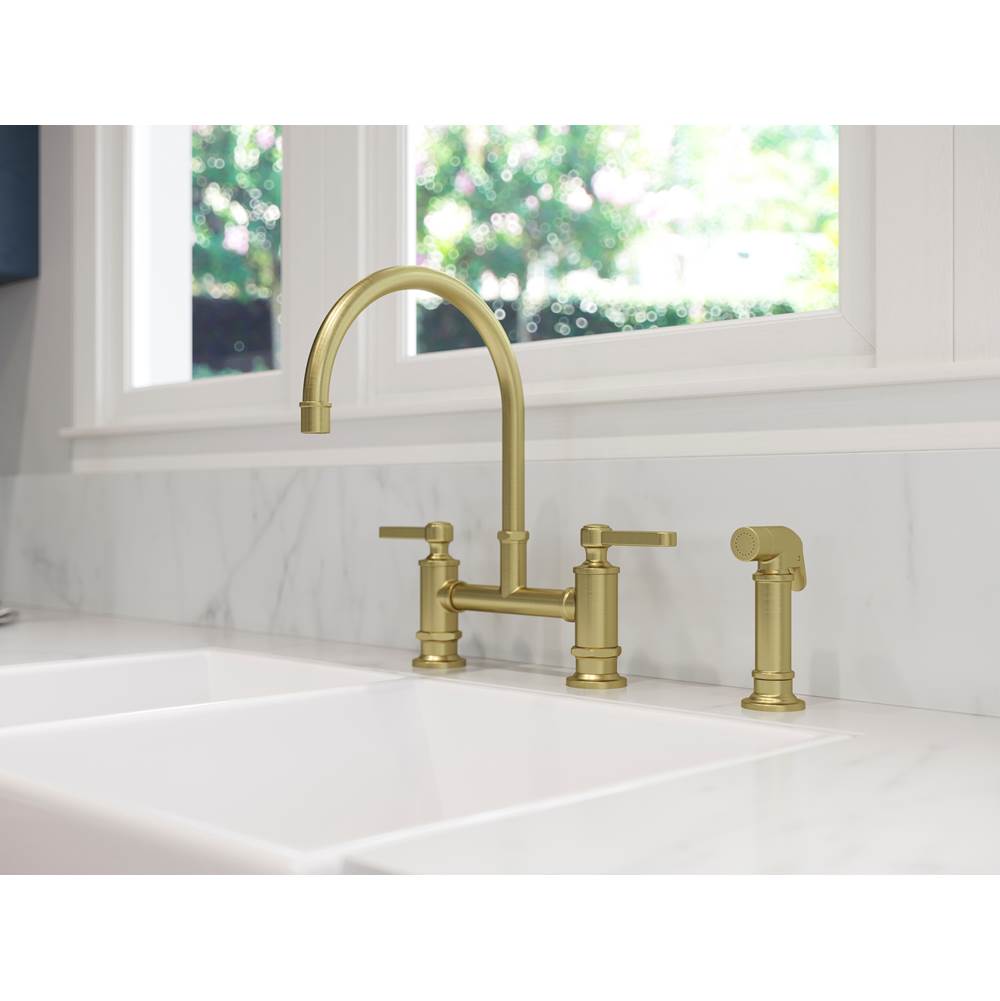 Port Haven 2-Handle Kitchen Faucet with Side Spray in Brushed Gold