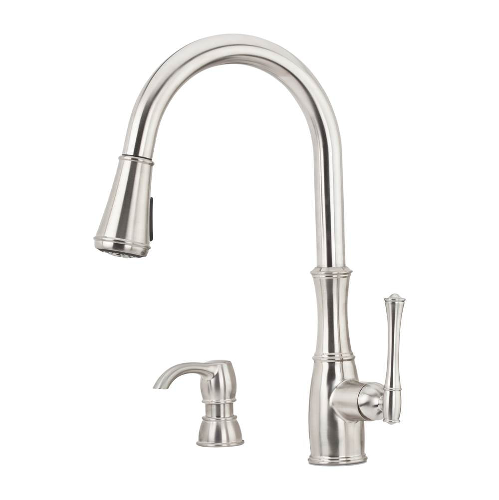 Pfister - Wheaton 1-Handle Pull-Down Kitchen Faucet with Soap Dispenser in Stainless Steel - Stainless Steel
