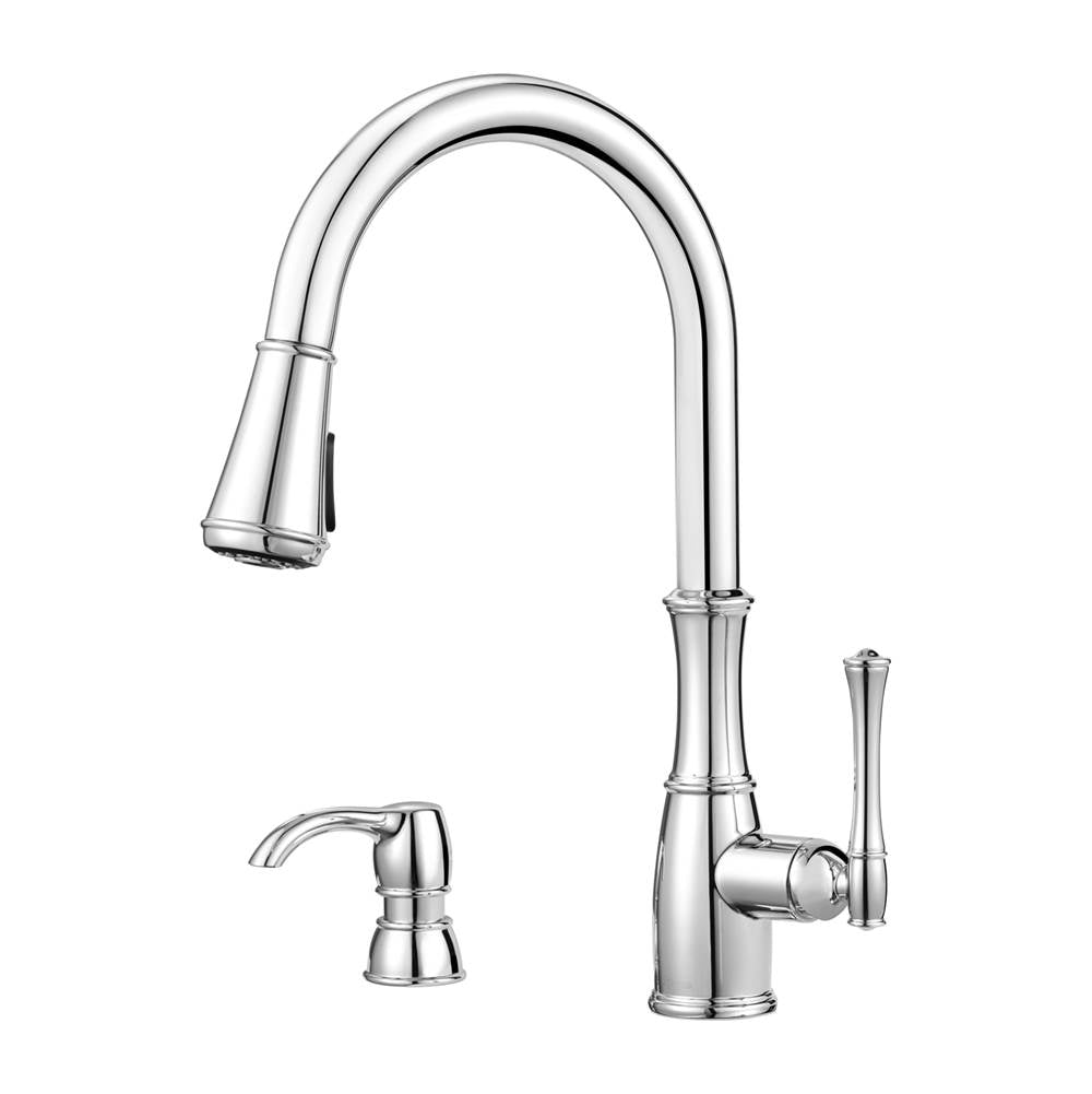 Pfister - Wheaton 1-Handle Pull-Down Kitchen Faucet with Soap Dispenser in Polished Chrome - Polished Chrome