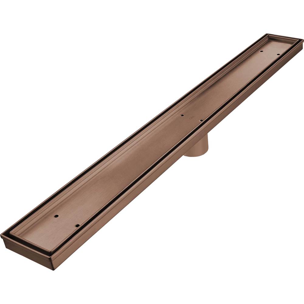 QM Drain - Delmar Series. 58'' Standard length Plain Edge linear drain. Mist (Tile-in) Line. Bronze - Bronze