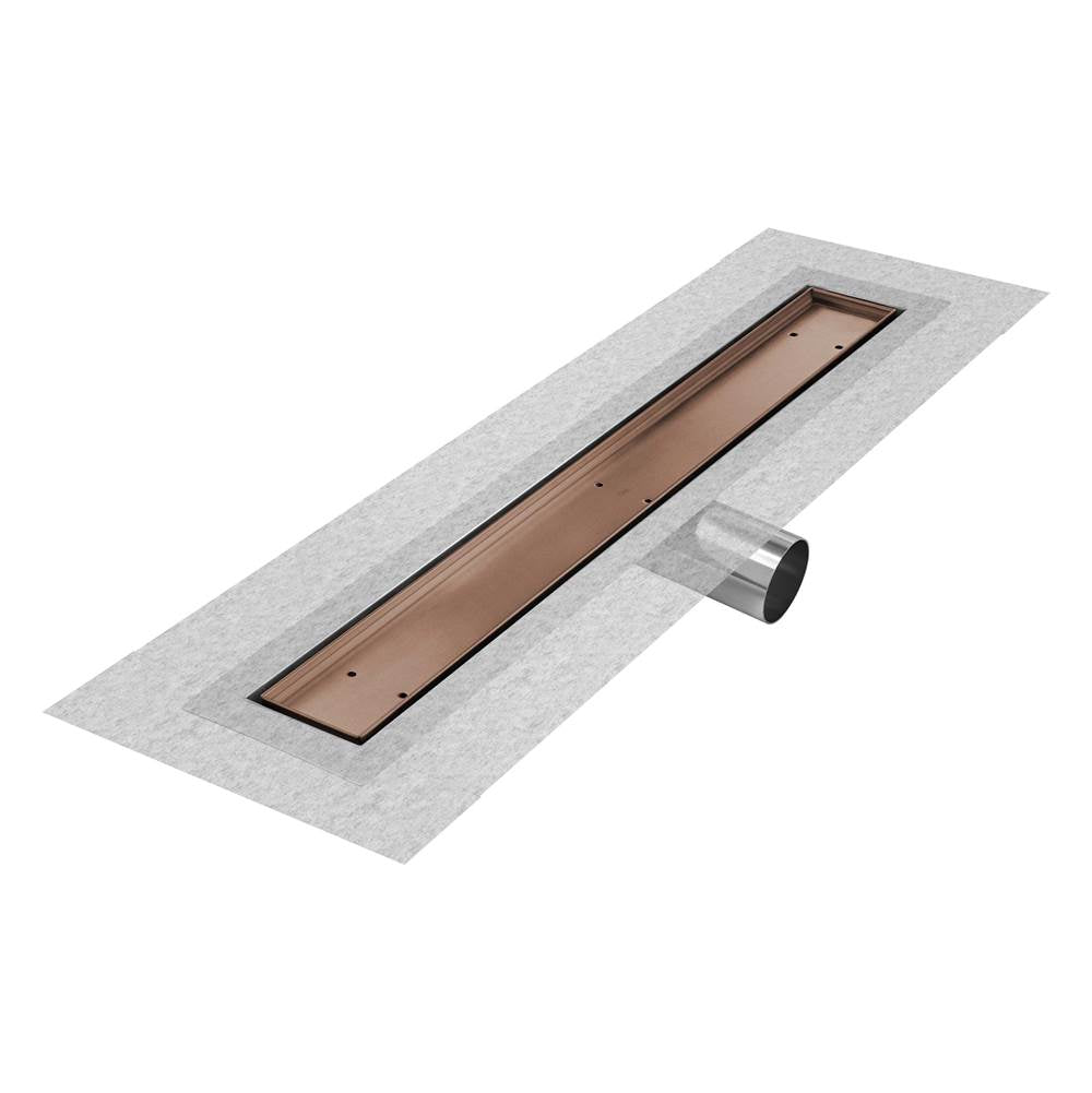 QM Drain - Delmar Series. 58'' Standard length Side Outlet linear drain. Mist (Tile-in) Line. Bronze - Bronze