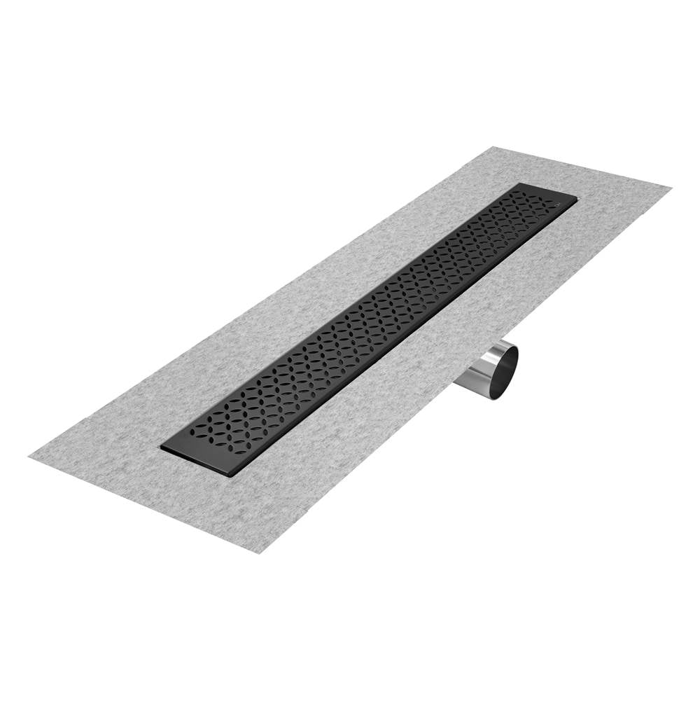 QM Drain - Delmar Series. 24'' Standard length Side Outlet linear drain. Lotus Line. Black - Black
