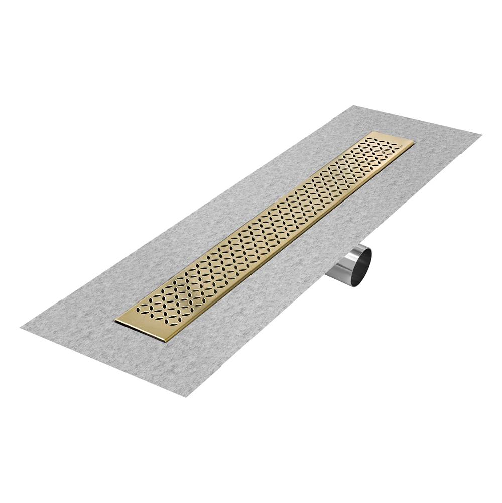 QM Drain - Delmar Series. 28'' Standard length Side Outlet linear drain. Lotus Line. Gold - Gold