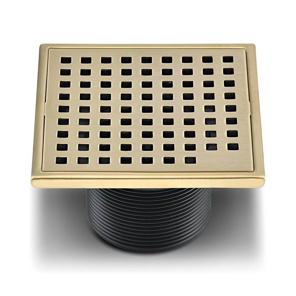 QM Drain - Lagos Series. Mira Line. 4'' Square Drain. Gold - Gold