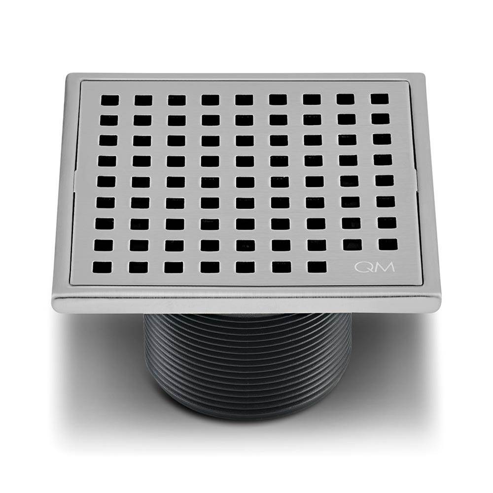 QM Drain - Lagos Series. Mira Line. 4'' Square Drain. Satin fin. - Satin