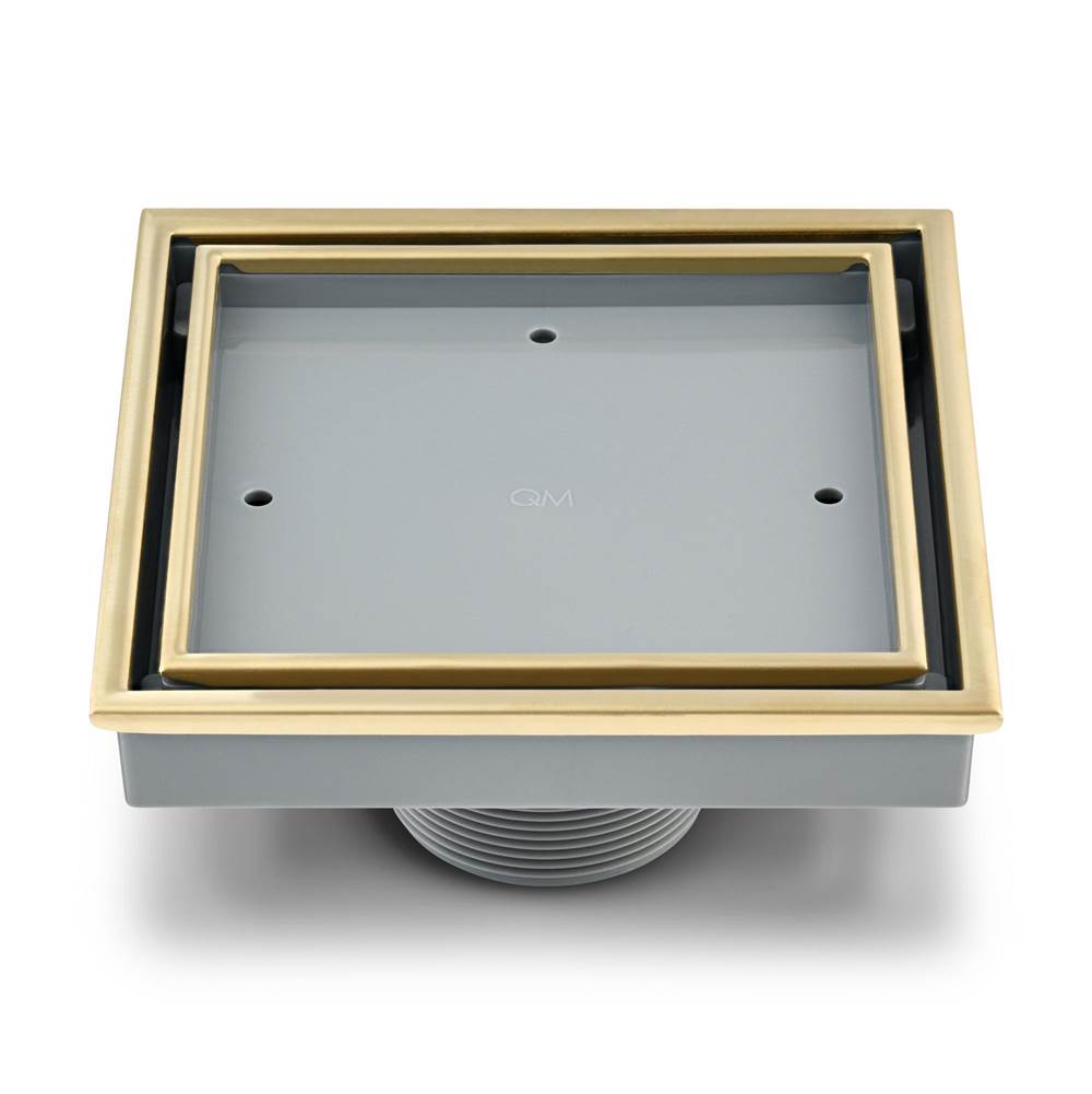 QM Drain - Lagos Series. Veil Line. 5 3/4'' Square Drain. Gold - Gold