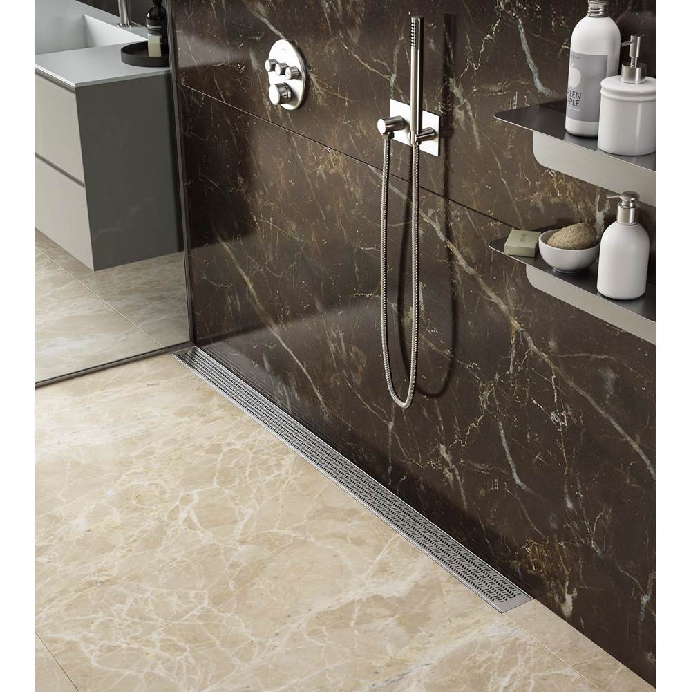 Delmar Series. 24'' Standard length Plain Edge linear drain. Nami Line. Satin