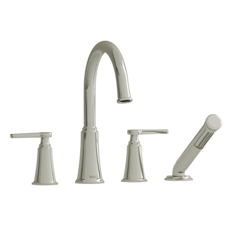 Riobel - MomentiE 4-Hole Deck Mount Tub Filler With C-Spout - Polished Nickel